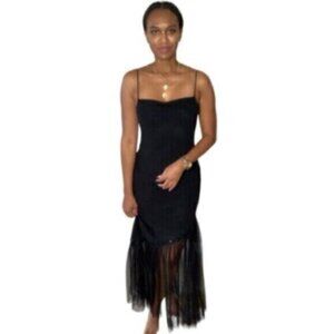 Dave & Johnny Vintage Black Plunging V-Back and Sheer Mesh Formal Maxi Dress